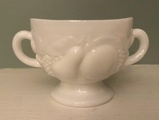 Vintage Westmoreland Raised Fruit Design White Milk Glass Sugar Bowl picture