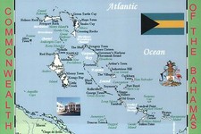 Map of the Commonwealth of The Bahamas, Nassau, Flag, Parliament etc. - Postcard picture