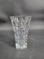 Heavy Thick VTG Clear Cut Lead Crystal Hexagon Tapered Vase W/Diamond & Star Cut picture