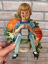 RARE Vintage c1927 Orange Crush Soda Pop Advertising Sipper Girl Bottle Topper  picture