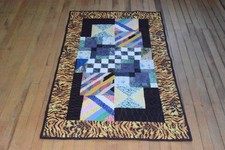 Vintage 80s 90s Bed Runner Coverlet Quilt  Black Colorful Squares 55X32In picture