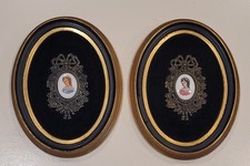 Pair of Vintage Cameo Brooch Creations Ornate Velvet Framed Victorian Wall Decor picture