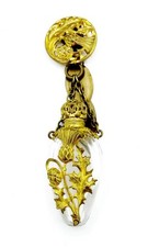 Antique 1800s Gold-Tone Chatelaine Scottish Thistle Perfume Scent Bottle w/ Clip picture