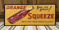 Orange Squeeze Metal Sign Soda Pop Bottle Fruit Flavor Vintage Style Wall Decor picture