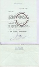 Genuine, Authentic JOAN CRAWFORD autographed LETTER 4/1/1975 wEnvelope  Birthday picture