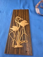 Mid-Century German Wood Wall Hanging Flamingo Art Plaque 1960s picture