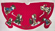 Vtg Handmade Quilted Christmas Tree Skirt & 2 Matching Stockings Old World Santa picture