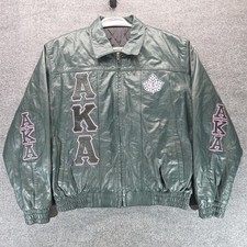 Vintage Alpha Kappa Alpha AKA Sorority Heavy Leather Jacket Embroidered XXL picture