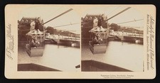 Stockholm Sweden 1899 Passenger Cable Car Stereoview Lake City Bridge picture