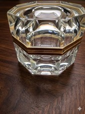 Vintage GSE Murano Italy Faceted Crystal Glass Casket Box 24K Gold Hinged MCM picture
