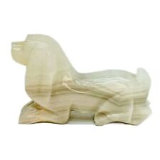 Vintage Hand Carved Onyx Stone Corgi Dog Figurine Handmade Marbled Stone Decor picture