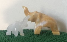 Vtg Set of 2 Miniature Hand Carved Marbled Onyx Stone Mini Elephant Figurines picture