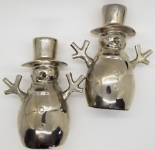 Set Of 2 Vintage Silverplated Snowman Taper Holiday Candle Holders 5”H picture