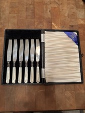 William Adams Sheffield Stainless Mother of Pearl Fruit Dessert Knives (6-pcs) picture