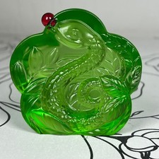 LIULI LIVING YEAR OF THE SNAKE GREEN CRYSTAL ZODIAC 2004 Figurine Red Accent picture