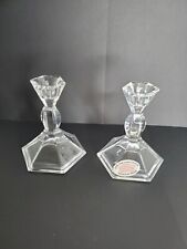 24% Lead Crystal Candlestick Holders Hexagon 4.5