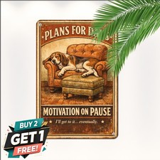 Lazy Basset Hound Dog Desires Tin Sign Funny Pet Room Metal Decor Plaque 8x12 picture