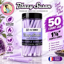 Blazy Susan Purple 1 1/4 Pre Rolled Cones 50 Count Jar 84mm Ultra Thin Vegan picture