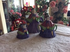 Vtg  Little Old Lady 3 Pc. Tea Set Made In England  Teapot Sugar & Creamer 1938 picture