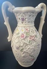 Pastel Embossed Flowers on Vase with Handles  picture
