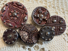 6 Antique RARE RED Luster  Black Glass Buttons EXCELLENT CONDITION picture