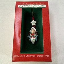 Hallmark 1988 Baby’s First Christmas Miniature Ornament Baby in Swing With Box picture