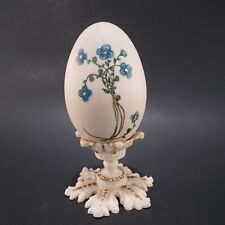 Vtg '77 Hand Painted Egg on Pedestal Figurine Signed Blue Floral 5