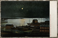 New Bedford Harbor by Moonlight Massachusetts Moon Over Harbor UDB Postcard 4920 picture