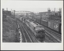 Reading RR EMD F7A diesel locomotive #268 A-B + another & freights photo picture