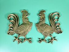 Vintage Solid Brass Rooster Chanticleer  Wall Hanger Heavy Set Of 2 Italy picture