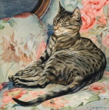 Lying Cat : Norbertine Bresslern-Roth : 1920 Linocut Print : Art to Frame picture