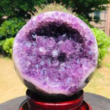 4.55 LB Natural Agate Sphere with Amethyst Geode Druzy, Open Mouth Crystal Ball picture
