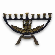 Vintage Dayagi Brass Enamel Chanukah Menorah PAL-Bell Israel Judaica Hanukkah picture