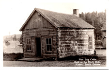 First Log Cabin Built in Black Hills Custer South Dakota SD 1930s RPPC Postcard picture