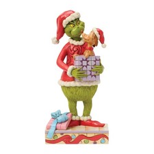 Jim Shore GRINCH HOLDING GIFT WITH MAX FIGURINE 6018957 BRAND NEW picture