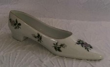 Ceramic Roses Gold Trim Shoe Or Slipper Figurine Trinket Holder picture