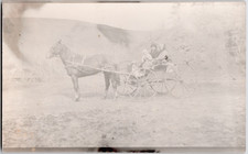 c1909 Woman and Children in Horse Drawn Buggy RPPC Postcard Rural Family Scene picture