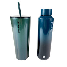 X2 Starbucks Tumbler Fall 2020 Teal Black Ombre 20oz Green Sparkle Ombre 24oz picture