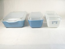 Vintage Pyrex Snowflake Garland 4 Pc Refrigerator Storage Set with Lids picture