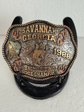 VTG 1988 Savannah Georgia Bronc Riding Dixie Championship Rodeo Trophy Buckle  picture