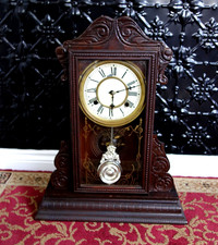 Antique Waterbury USA Walnut Mantle Clock + Waterbury Clock Book (optional) picture