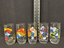 Group Of Five Vintage Smurf Cartoon Glasses picture
