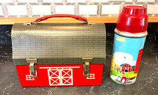 1957 RED BARN (Closed Doors) FARM DOME LUNCHBOX & SILO THERMOS picture