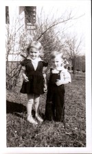Vintage Black & White Photo of Two Children Outdoors 1940s-1950s picture
