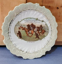 Antique  Rare Teddy  Roosevelt  Porcelain  Souvenier dish Horses & Bears Scene picture