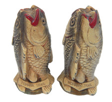 8F Pair Metal Cast Iron Fish Salt & Pepper Shakers Mohawk Trail Outdoors Wild picture