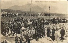 Egypt Laying Cornerstone of Orphanage Giza Pyramids in Background c1910 RPPC picture