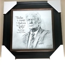 Donald Trump Drawing Personal Message Signed Dated 2020 Custom Frame 23/200 picture