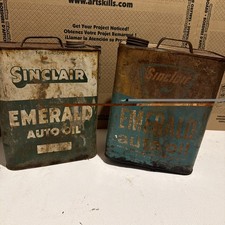 2 Sinclair Emerald Auto 2 Gallon Motor Oil Can Vintage Dino Dinosaur Advertising picture