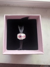 Disney Cruise Line DCL Logo Mickey Waves Pandora Murano Glass Charm Bead White picture